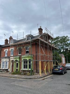 Scaffolding up for the roof and loft works